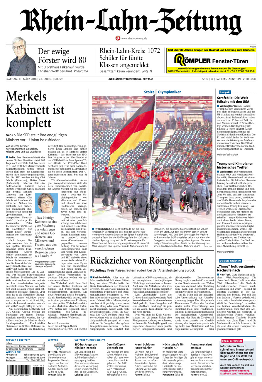 Rhein-Lahn-Zeitung vom Samstag, 10.03.2018