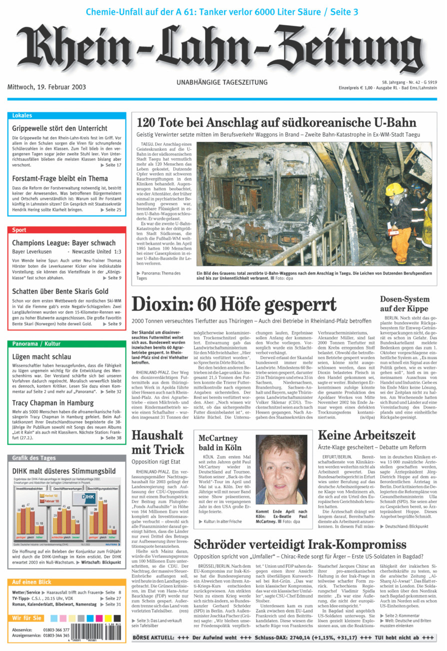 Rhein-Lahn-Zeitung vom Mittwoch, 19.02.2003