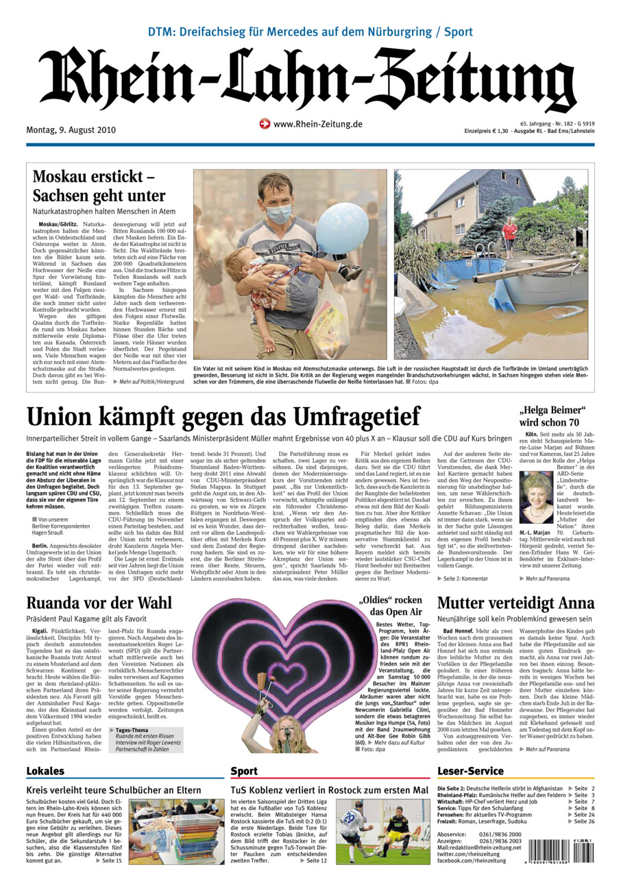 Rhein-Lahn-Zeitung vom Montag, 09.08.2010