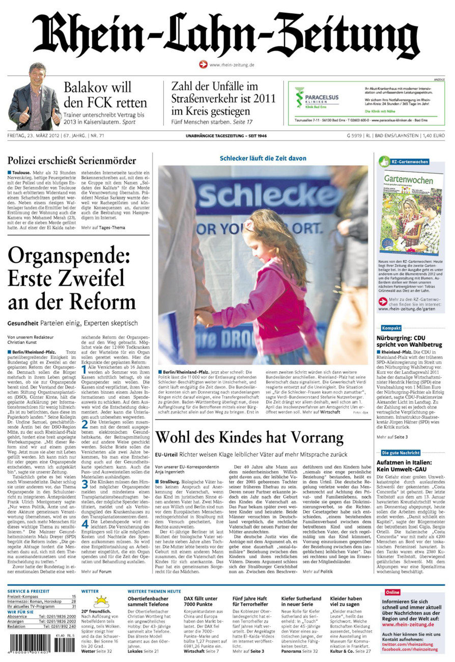 Rhein-Lahn-Zeitung vom Freitag, 23.03.2012