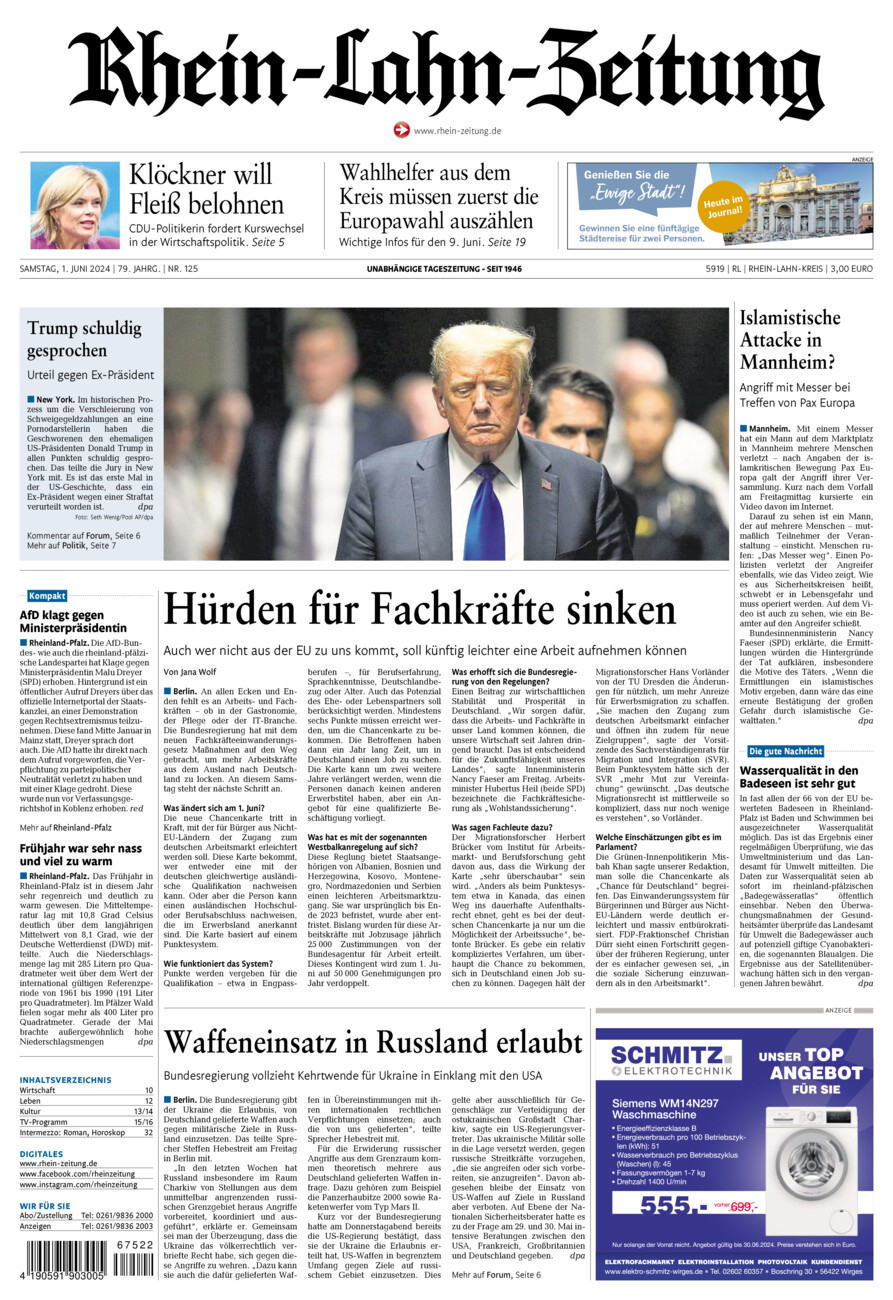 Rhein-Lahn-Zeitung vom Samstag, 01.06.2024