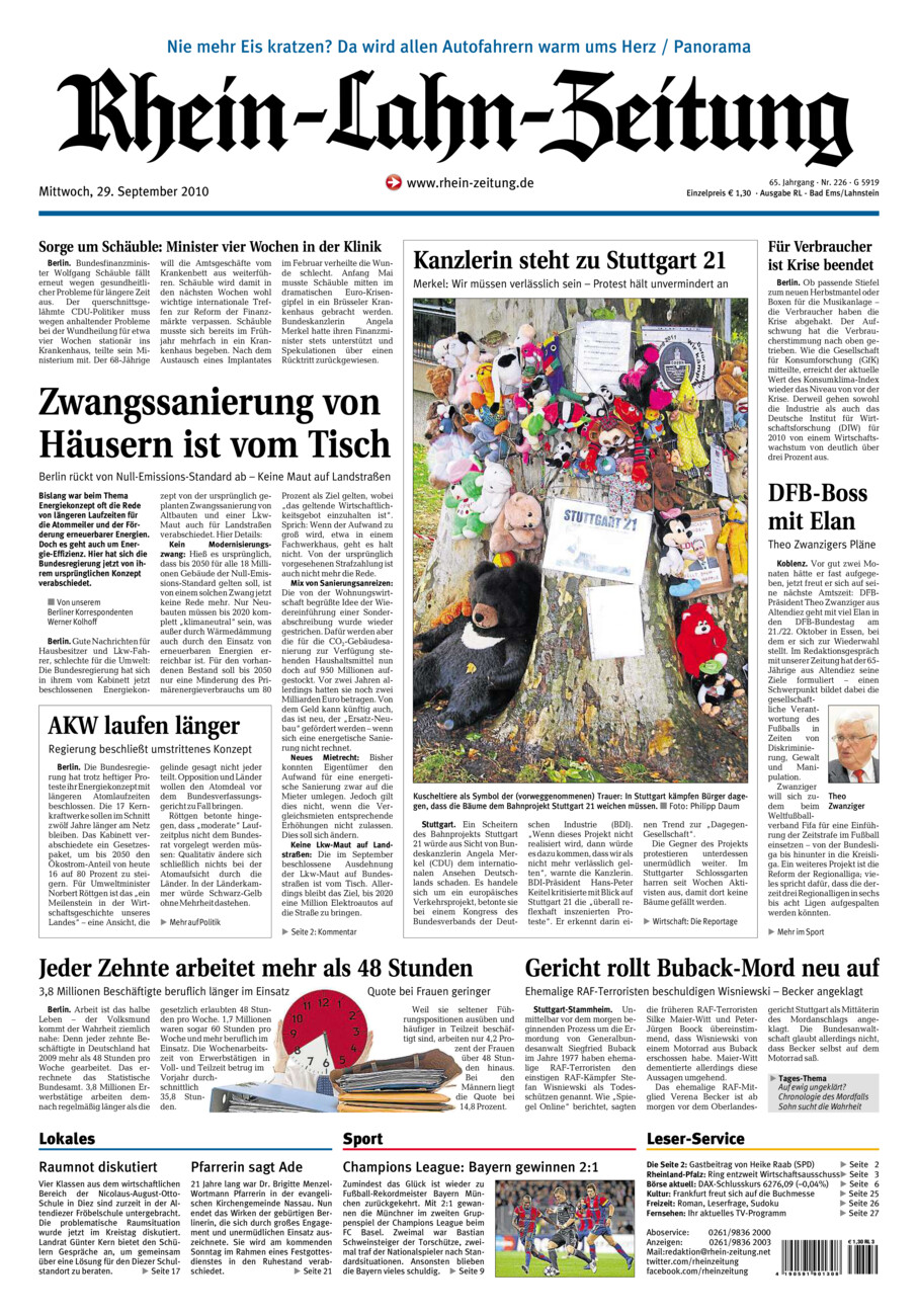 Rhein-Lahn-Zeitung vom Mittwoch, 29.09.2010