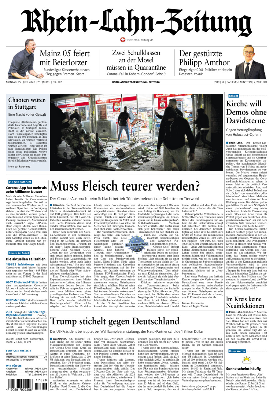 Rhein-Lahn-Zeitung vom Montag, 22.06.2020