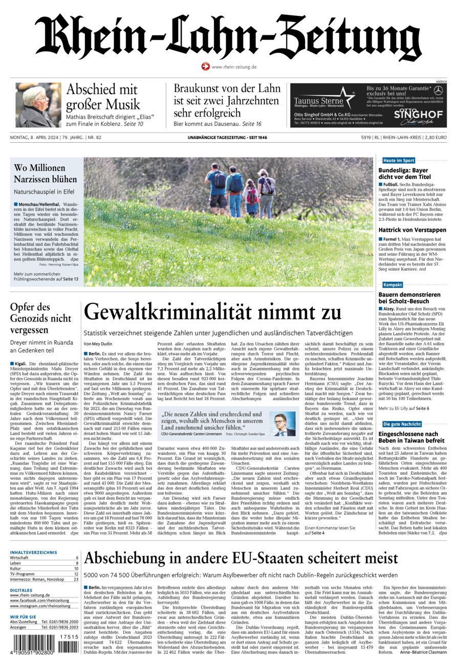 Rhein-Lahn-Zeitung vom Montag, 08.04.2024