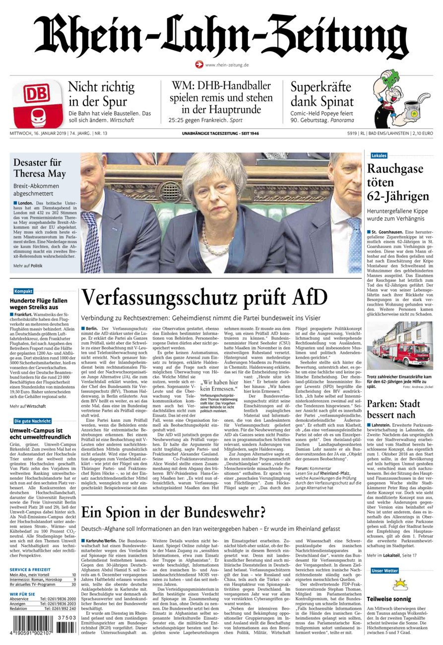 Rhein-Lahn-Zeitung vom Mittwoch, 16.01.2019