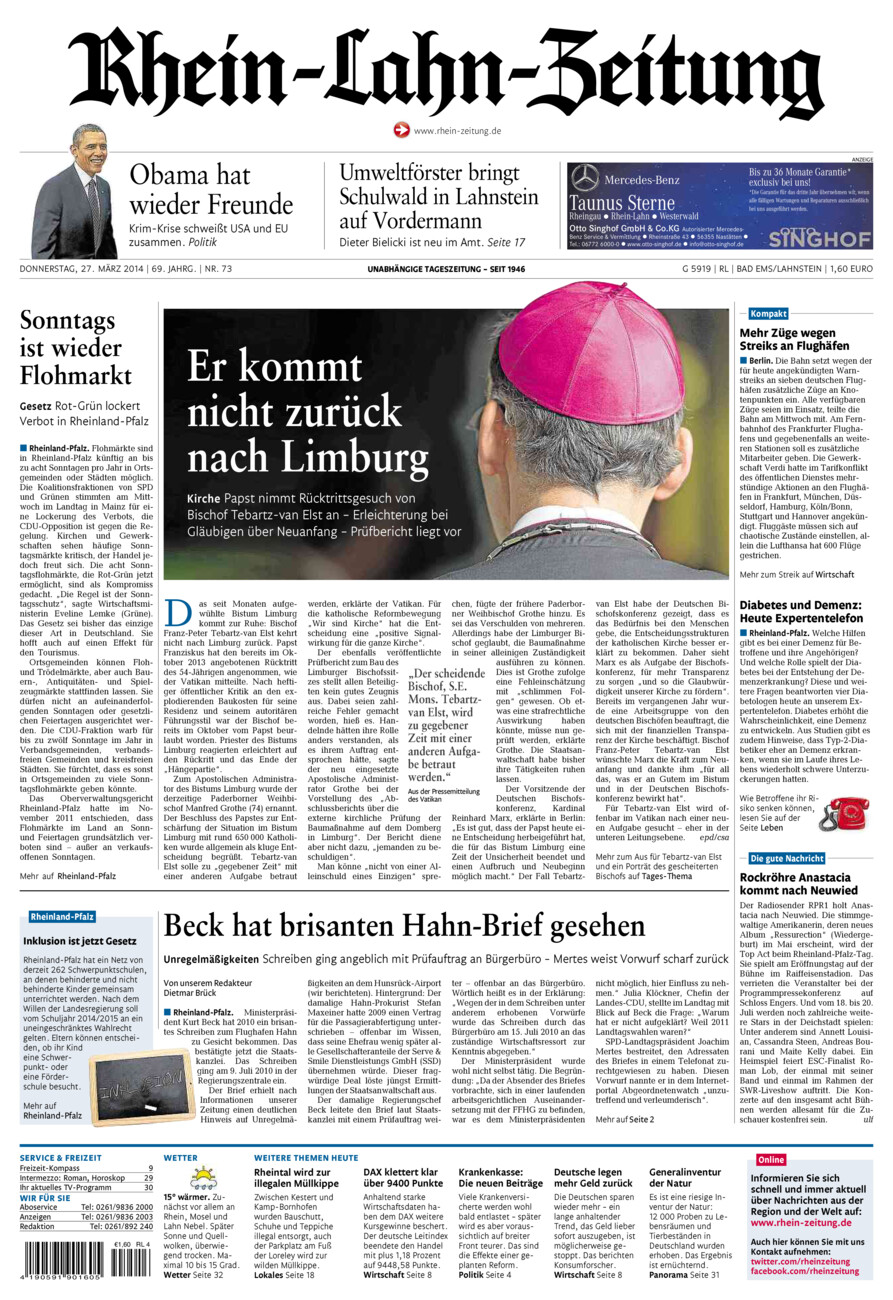 Rhein-Lahn-Zeitung vom Donnerstag, 27.03.2014