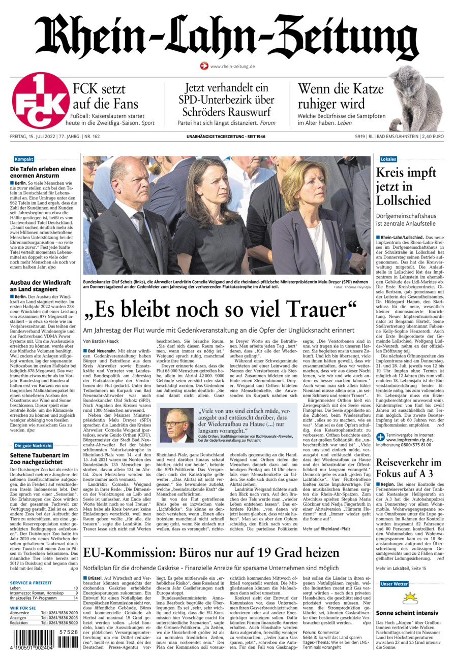 Rhein-Lahn-Zeitung vom Freitag, 15.07.2022