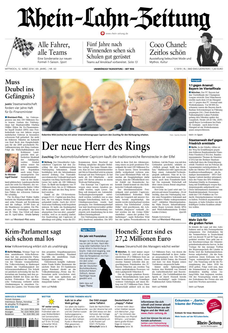 Rhein-Lahn-Zeitung vom Mittwoch, 12.03.2014