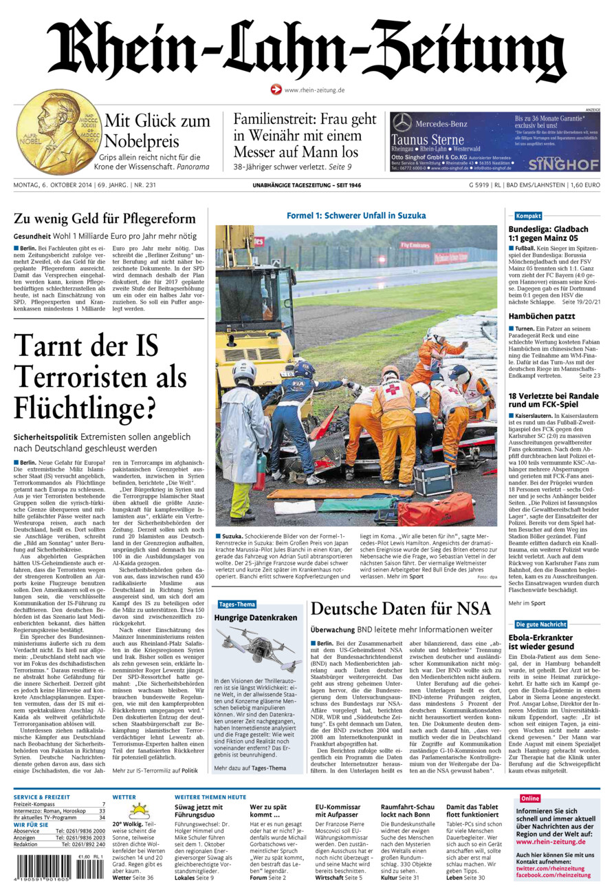 Rhein-Lahn-Zeitung vom Montag, 06.10.2014