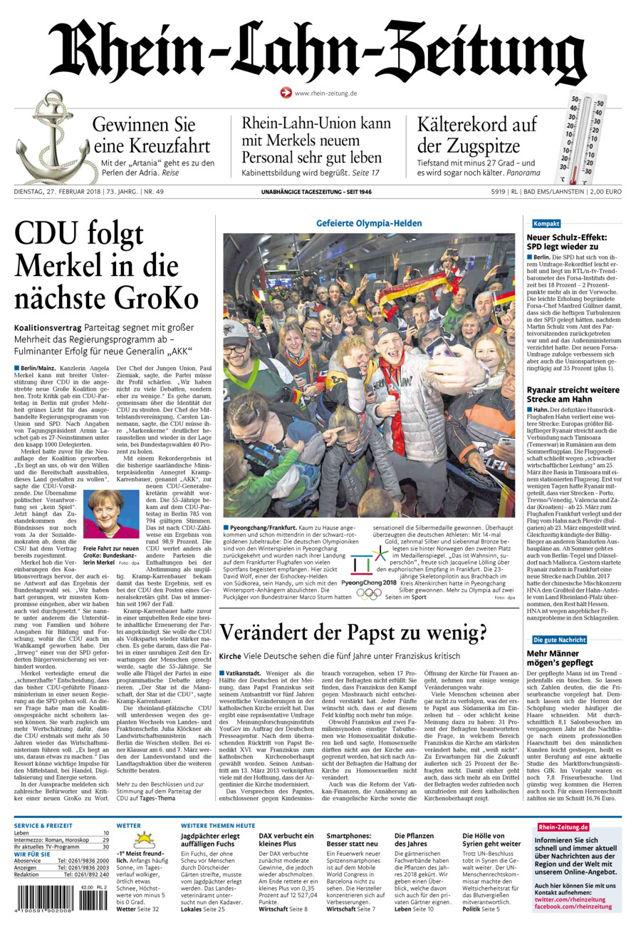 Rhein-Lahn-Zeitung vom Dienstag, 27.02.2018