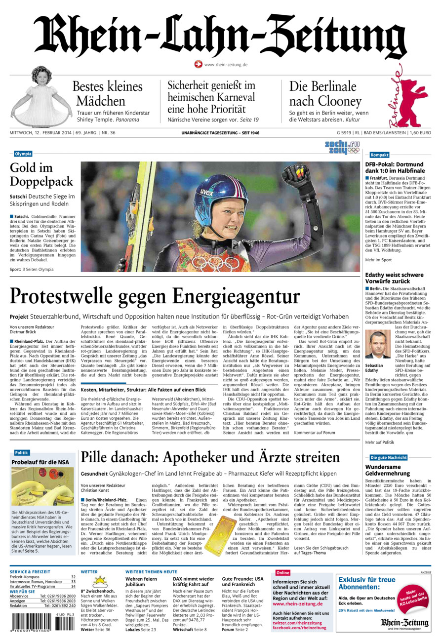 Rhein-Lahn-Zeitung vom Mittwoch, 12.02.2014