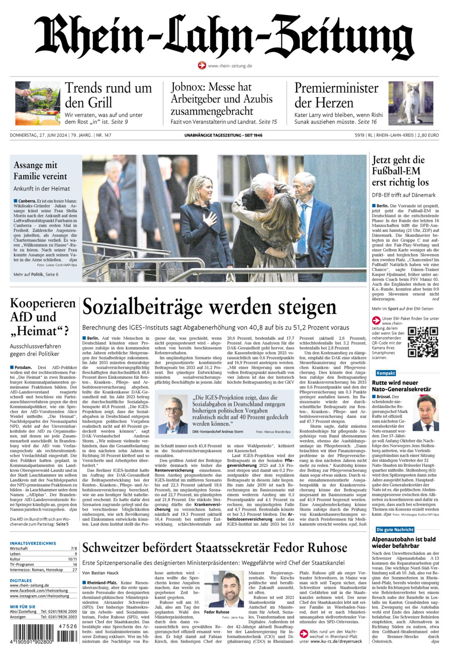Rhein-Lahn-Zeitung vom Donnerstag, 27.06.2024