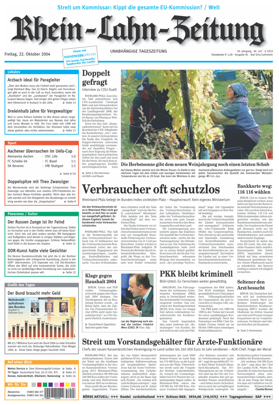 Rhein-Lahn-Zeitung vom Freitag, 22.10.2004