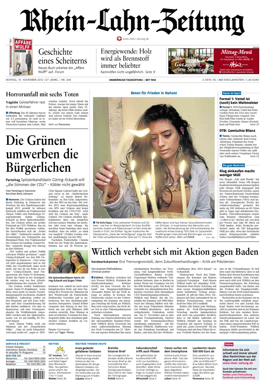 Rhein-Lahn-Zeitung vom Montag, 19.11.2012
