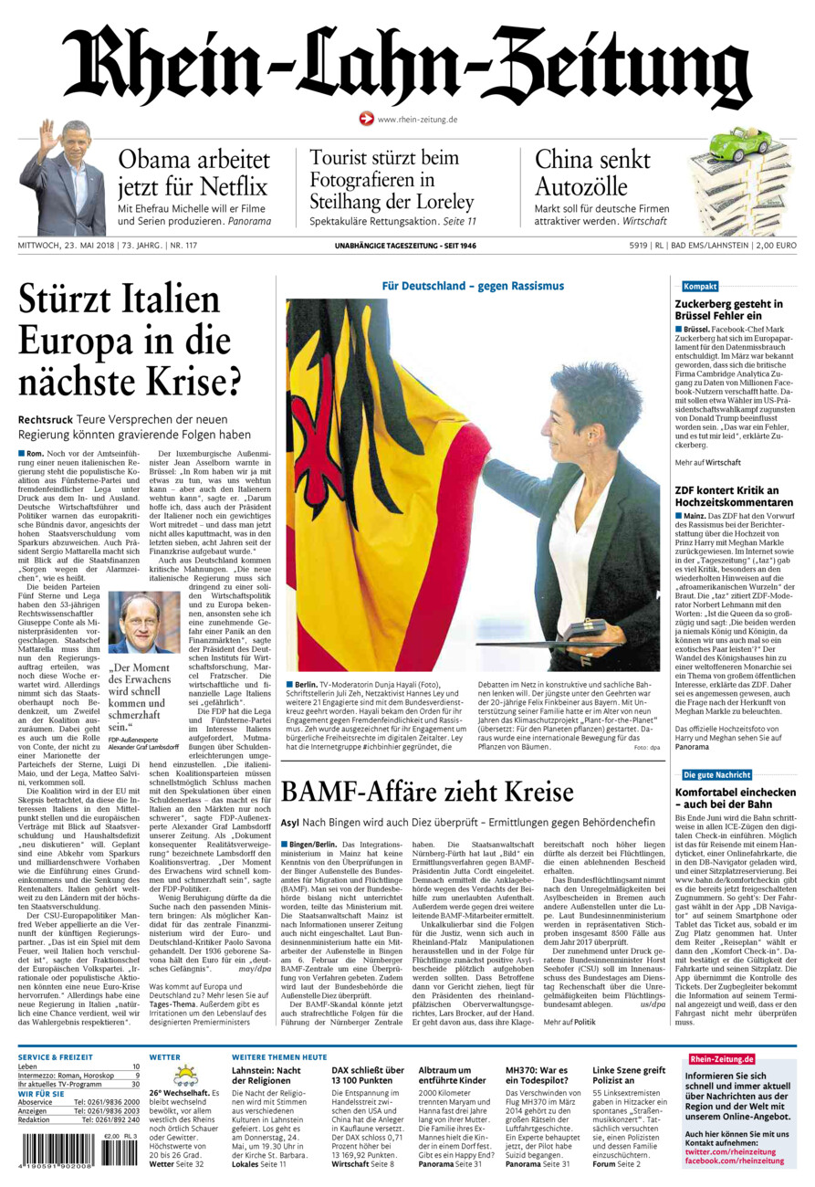 Rhein-Lahn-Zeitung vom Mittwoch, 23.05.2018