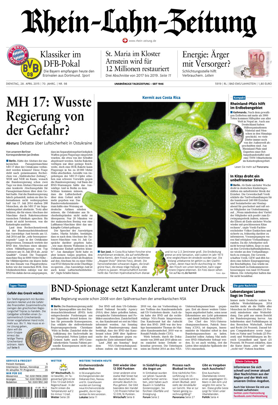 Rhein-Lahn-Zeitung vom Dienstag, 28.04.2015