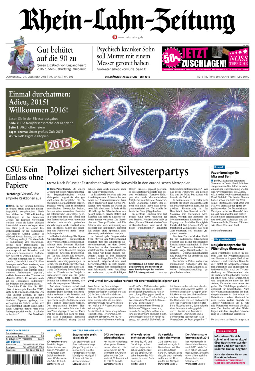 Rhein-Lahn-Zeitung vom Donnerstag, 31.12.2015
