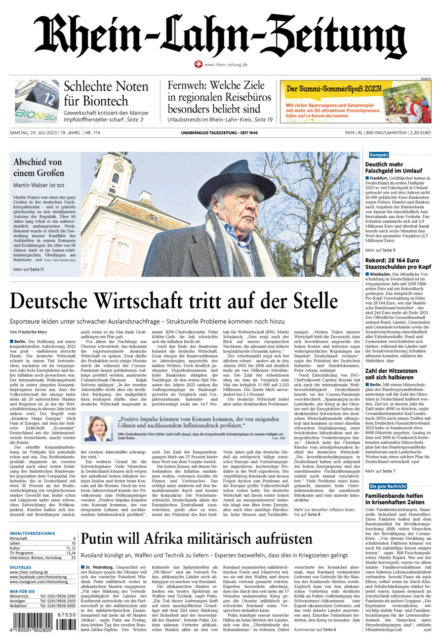 Rhein-Lahn-Zeitung vom Samstag, 29.07.2023