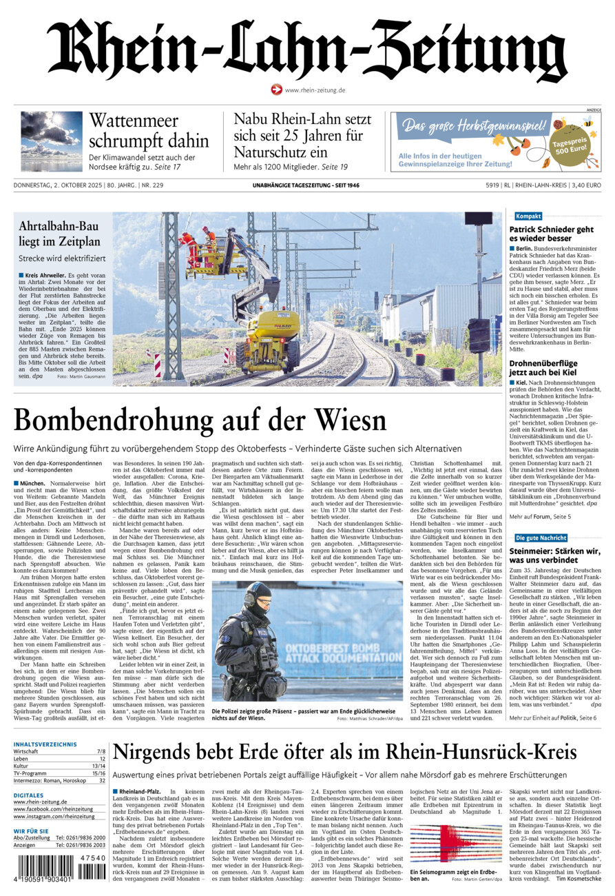 Rhein-Lahn-Zeitung vom Donnerstag, 02.10.2025