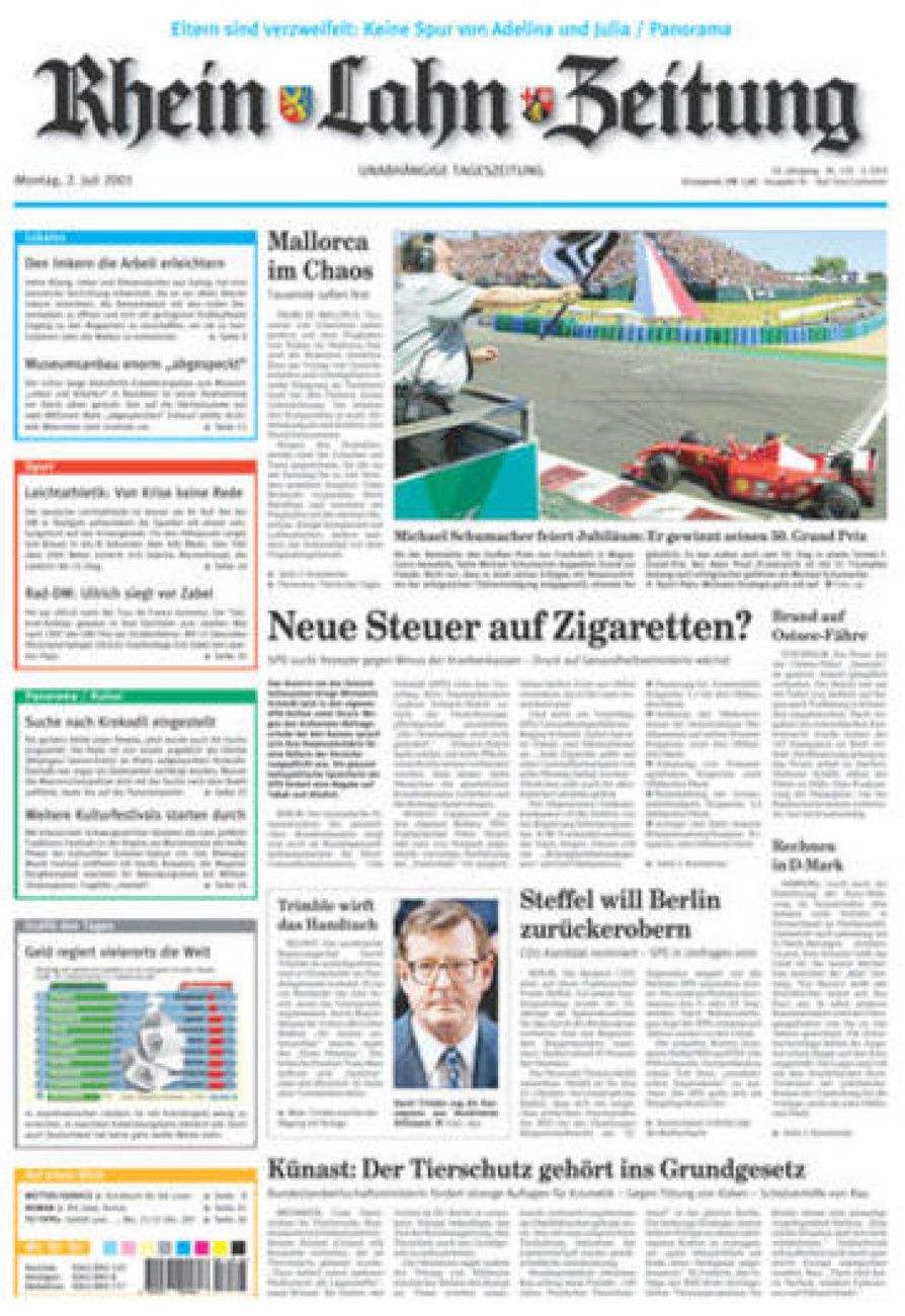 Rhein-Lahn-Zeitung vom Montag, 02.07.2001