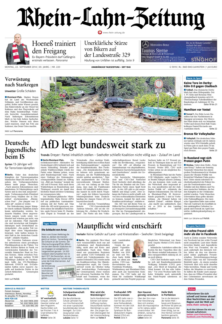 Rhein-Lahn-Zeitung vom Montag, 22.09.2014