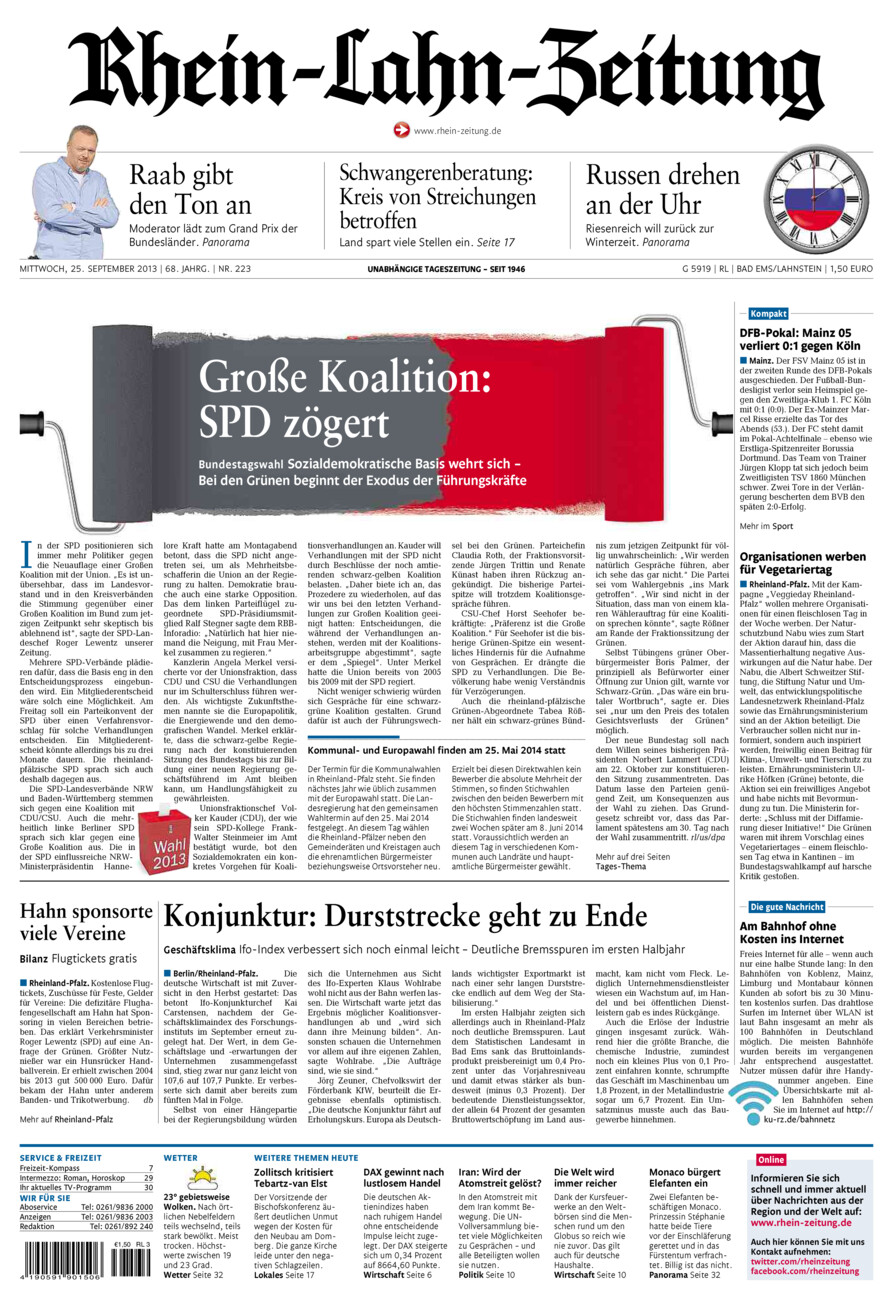 Rhein-Lahn-Zeitung vom Mittwoch, 25.09.2013