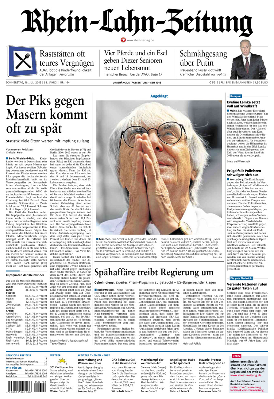 Rhein-Lahn-Zeitung vom Donnerstag, 18.07.2013