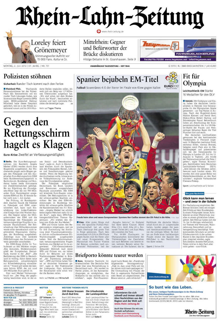 Rhein-Lahn-Zeitung vom Montag, 02.07.2012