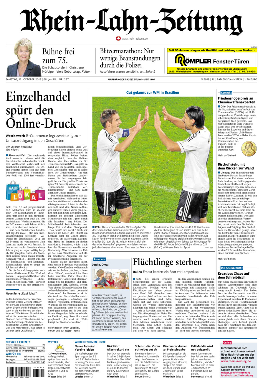 Rhein-Lahn-Zeitung vom Samstag, 12.10.2013