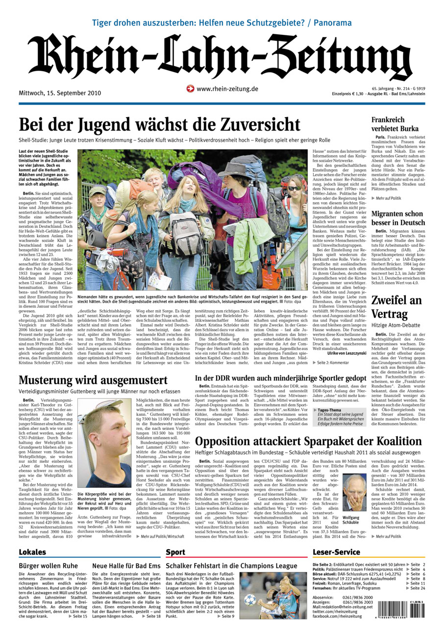 Rhein-Lahn-Zeitung vom Mittwoch, 15.09.2010