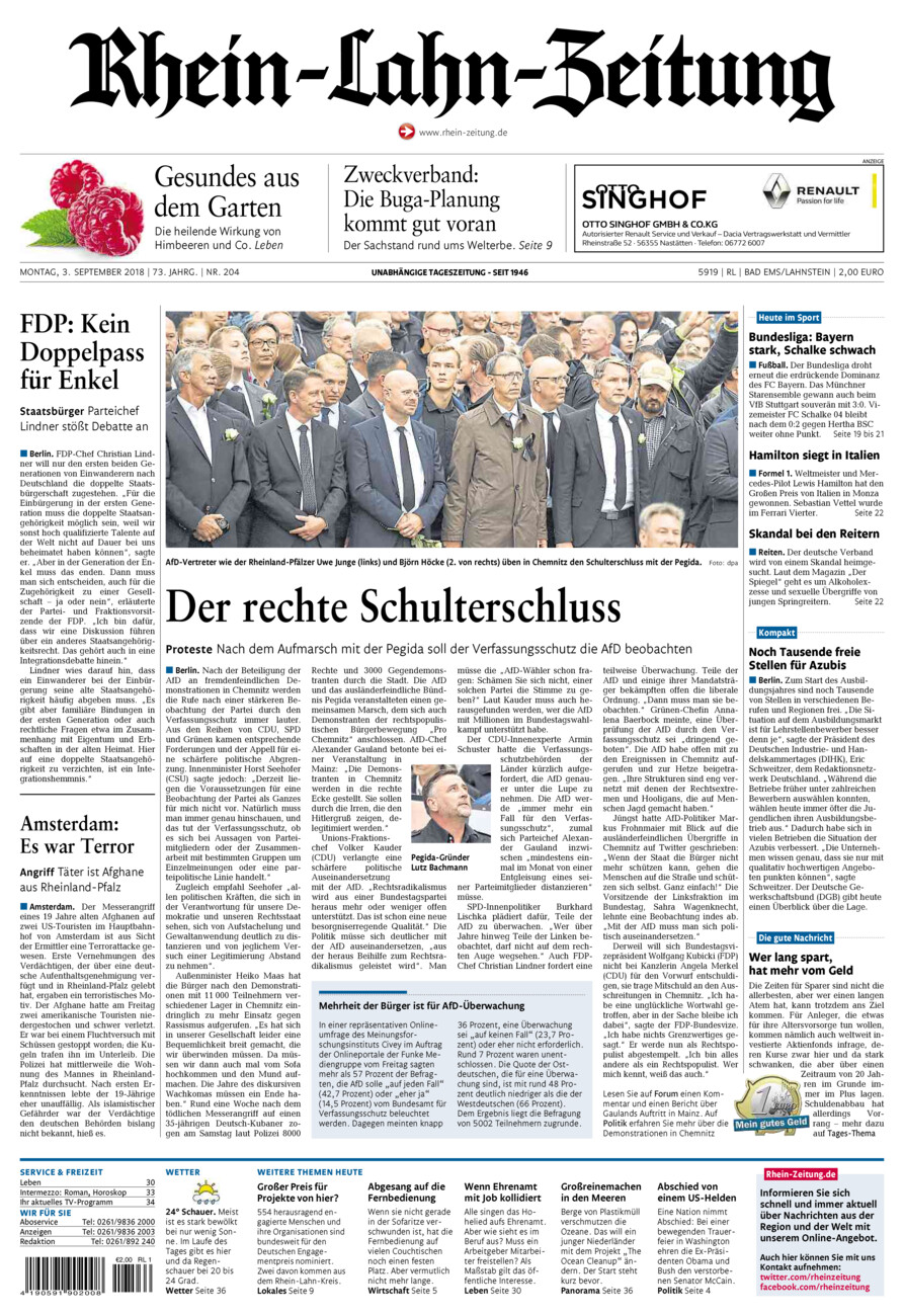 Rhein-Lahn-Zeitung vom Montag, 03.09.2018