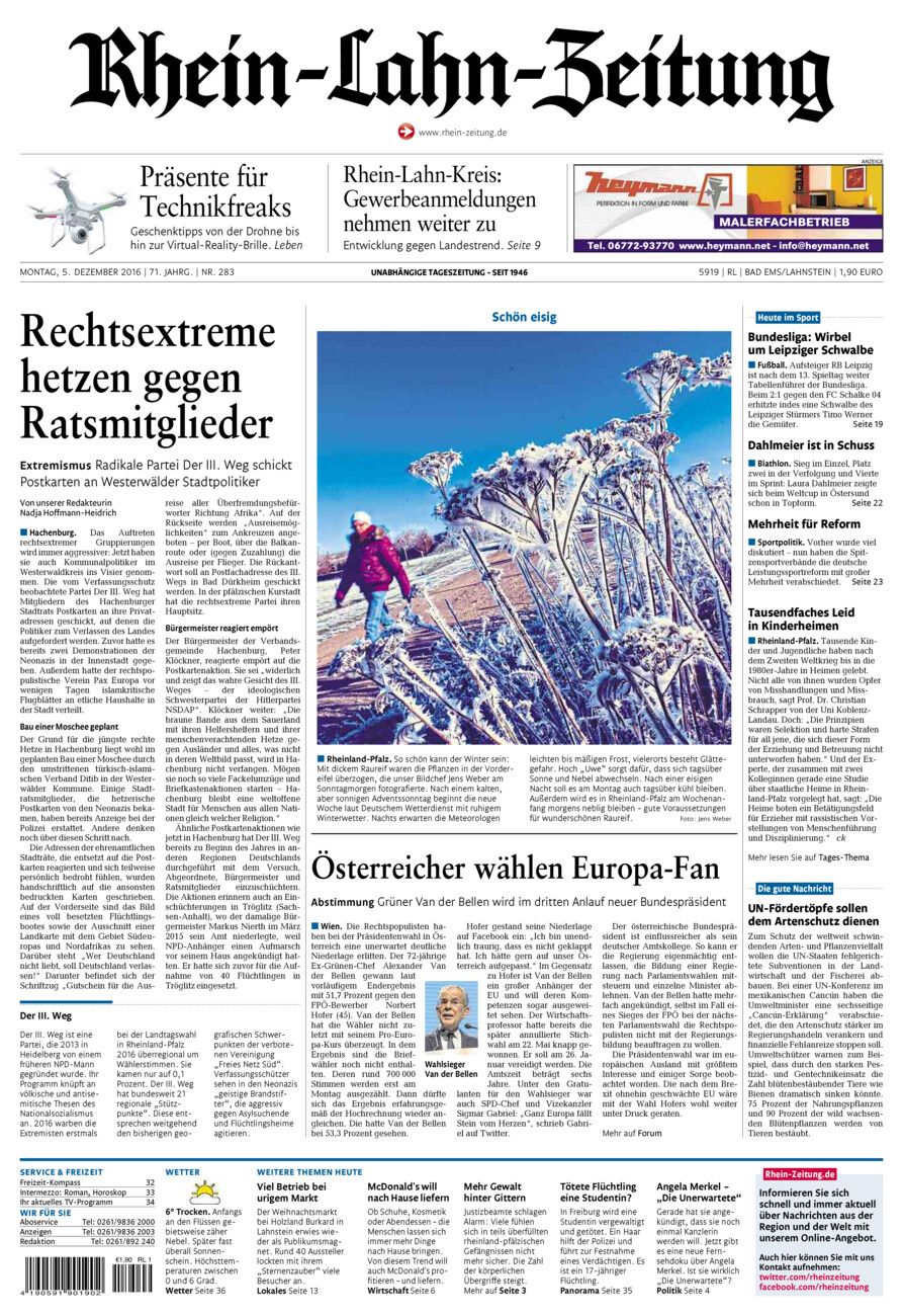 Rhein-Lahn-Zeitung vom Montag, 05.12.2016