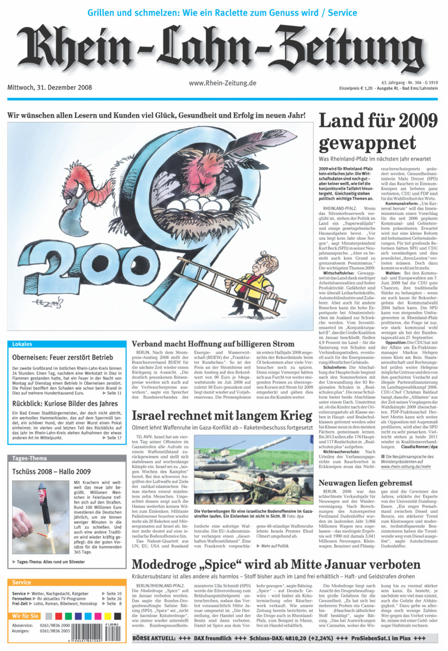 Rhein-Lahn-Zeitung vom Mittwoch, 31.12.2008
