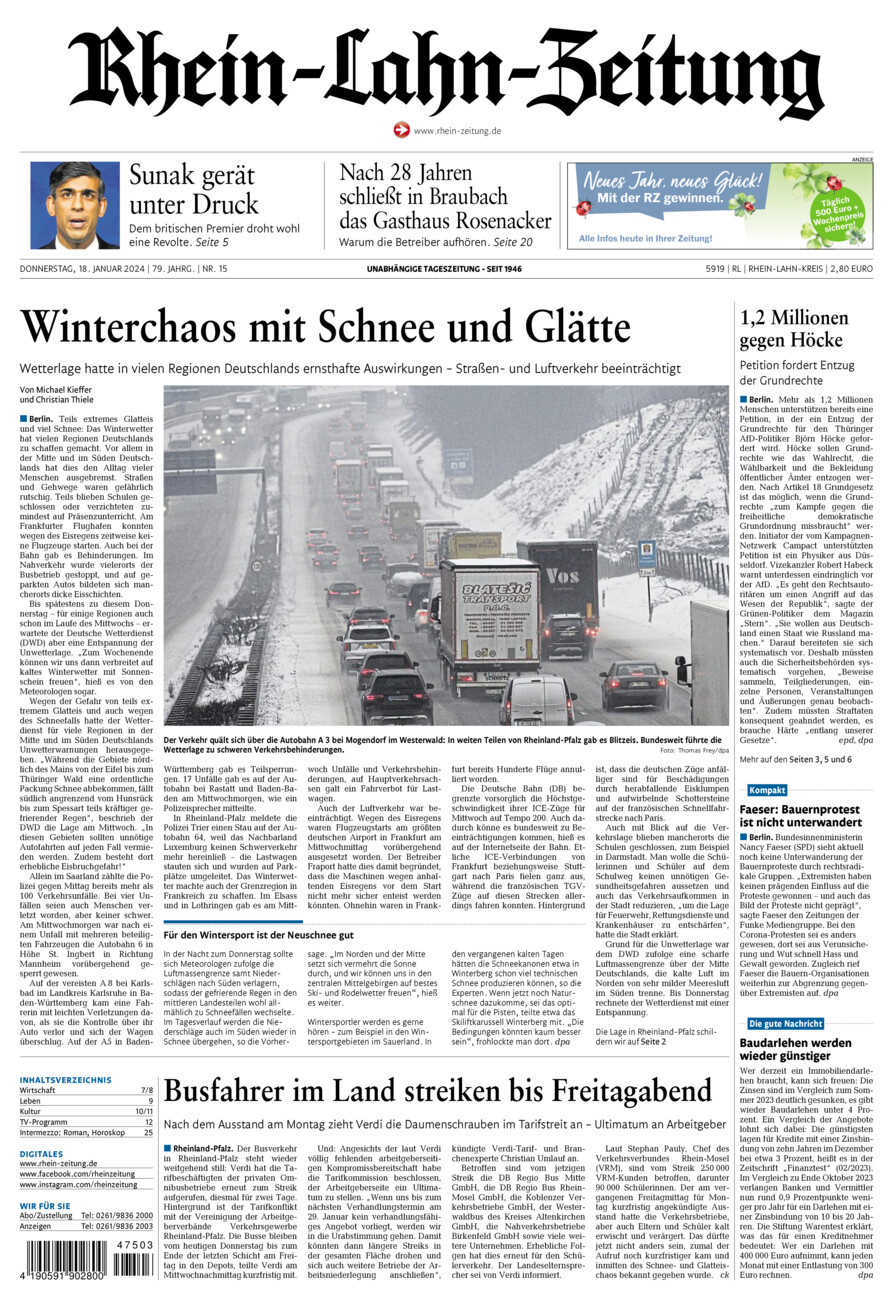 Rhein-Lahn-Zeitung vom Donnerstag, 18.01.2024