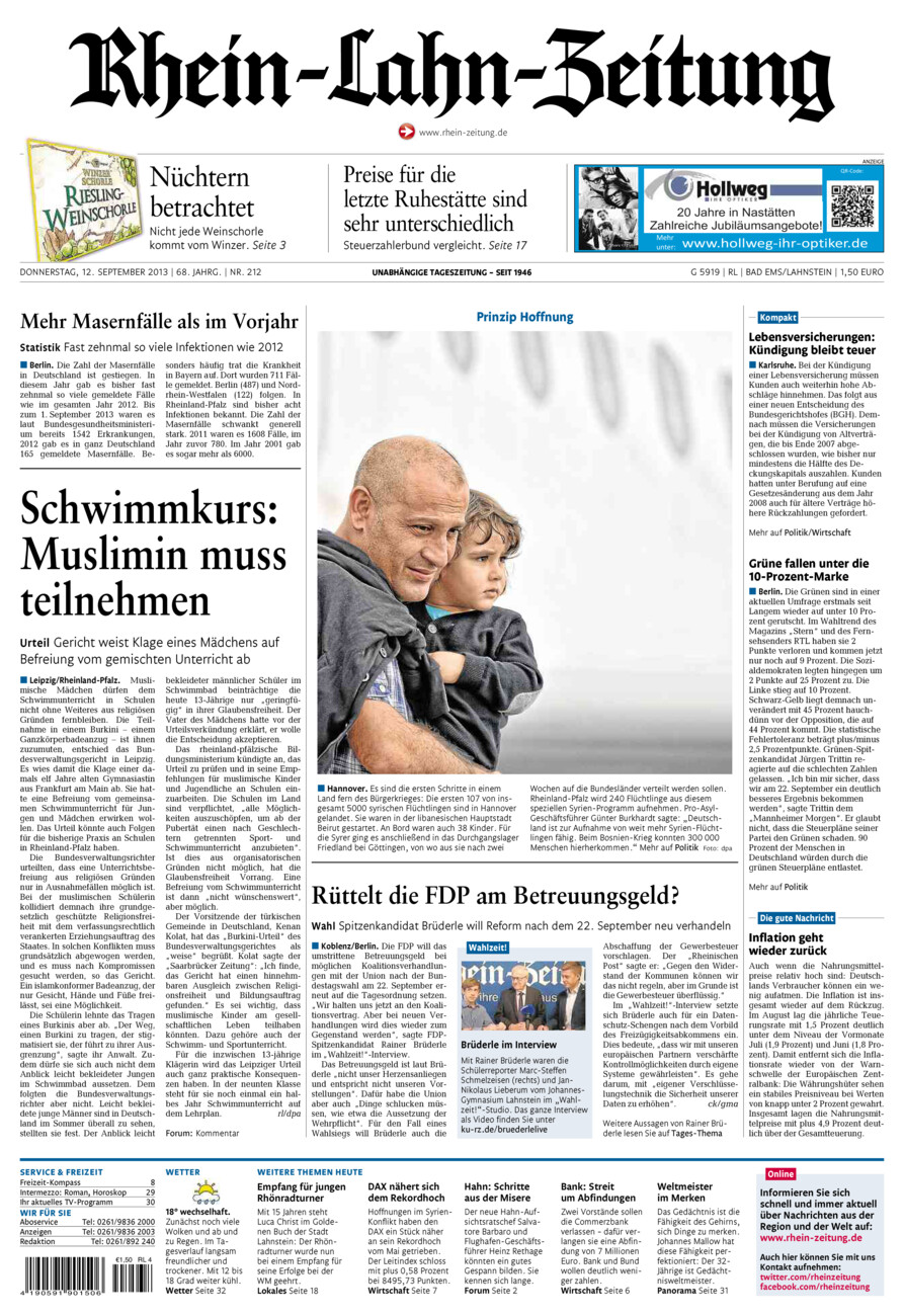 Rhein-Lahn-Zeitung vom Donnerstag, 12.09.2013