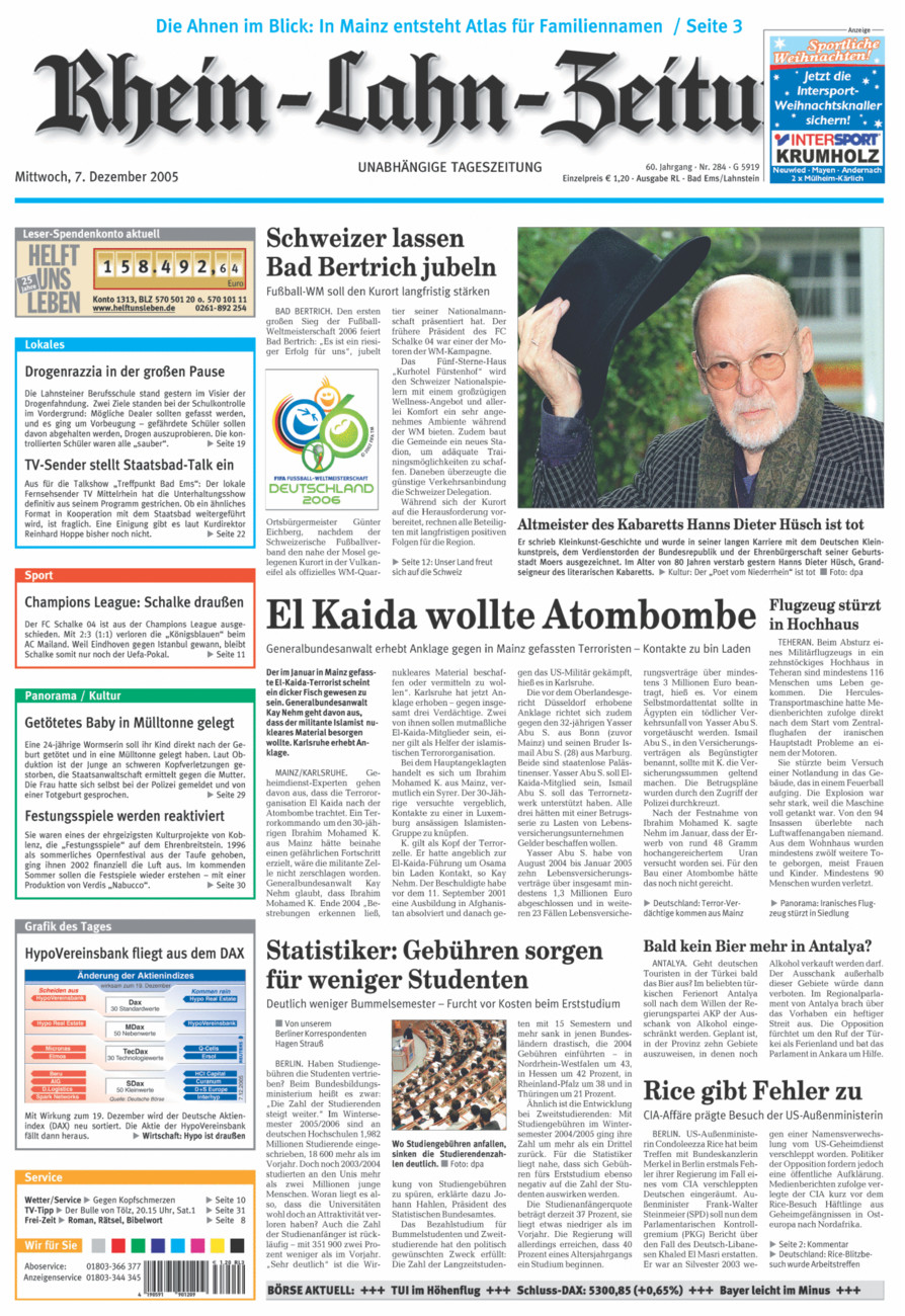 Rhein-Lahn-Zeitung vom Mittwoch, 07.12.2005