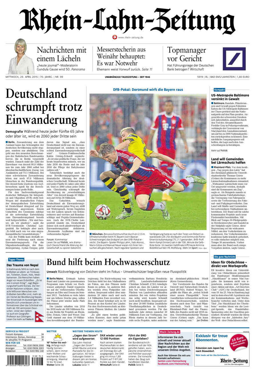 Rhein-Lahn-Zeitung vom Mittwoch, 29.04.2015