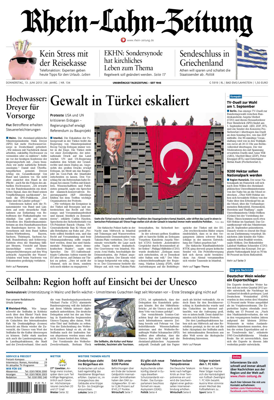 Rhein-Lahn-Zeitung vom Donnerstag, 13.06.2013