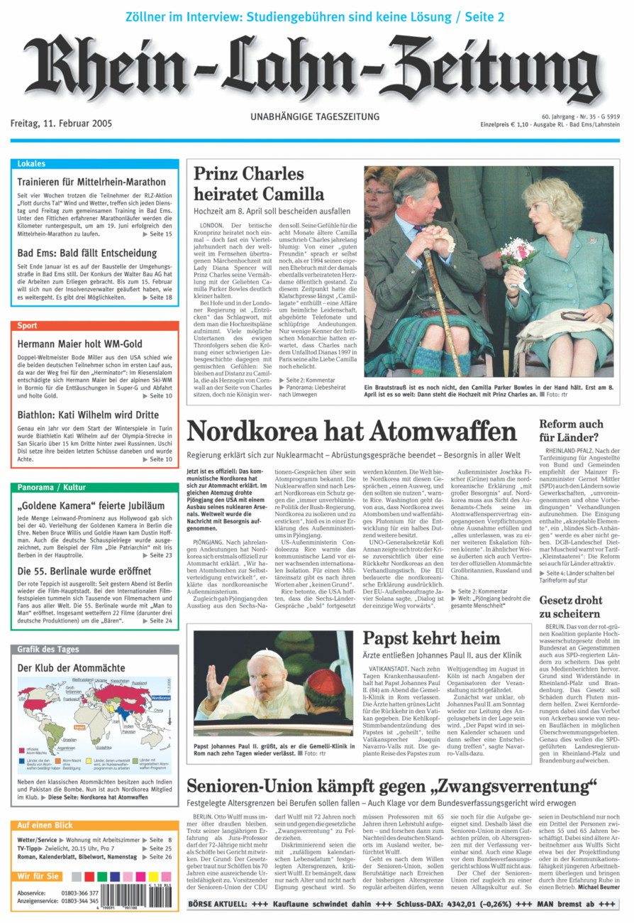 Rhein-Lahn-Zeitung vom Freitag, 11.02.2005