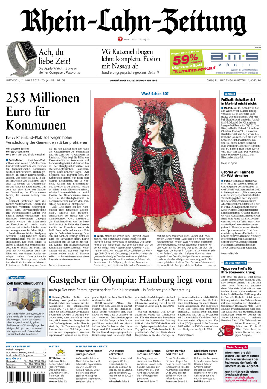 Rhein-Lahn-Zeitung vom Mittwoch, 11.03.2015