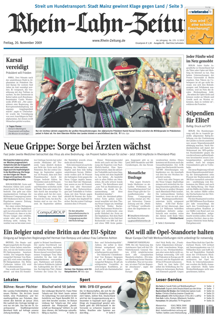 Rhein-Lahn-Zeitung vom Freitag, 20.11.2009