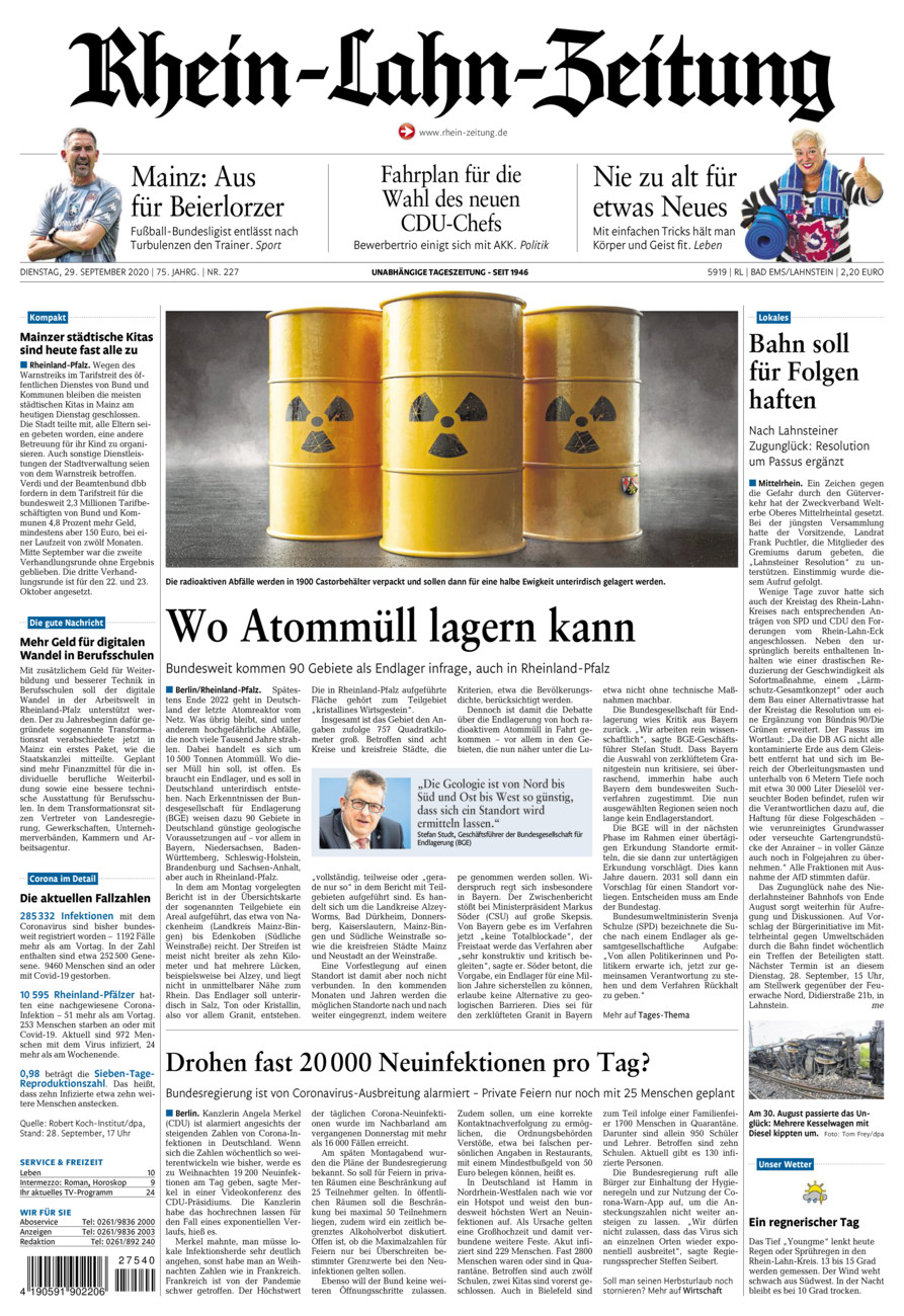 Rhein-Lahn-Zeitung vom Dienstag, 29.09.2020