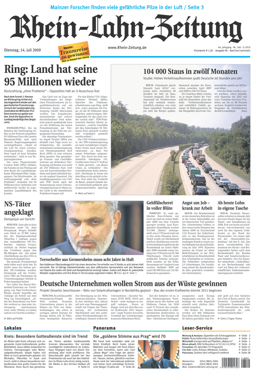 Rhein-Lahn-Zeitung vom Dienstag, 14.07.2009