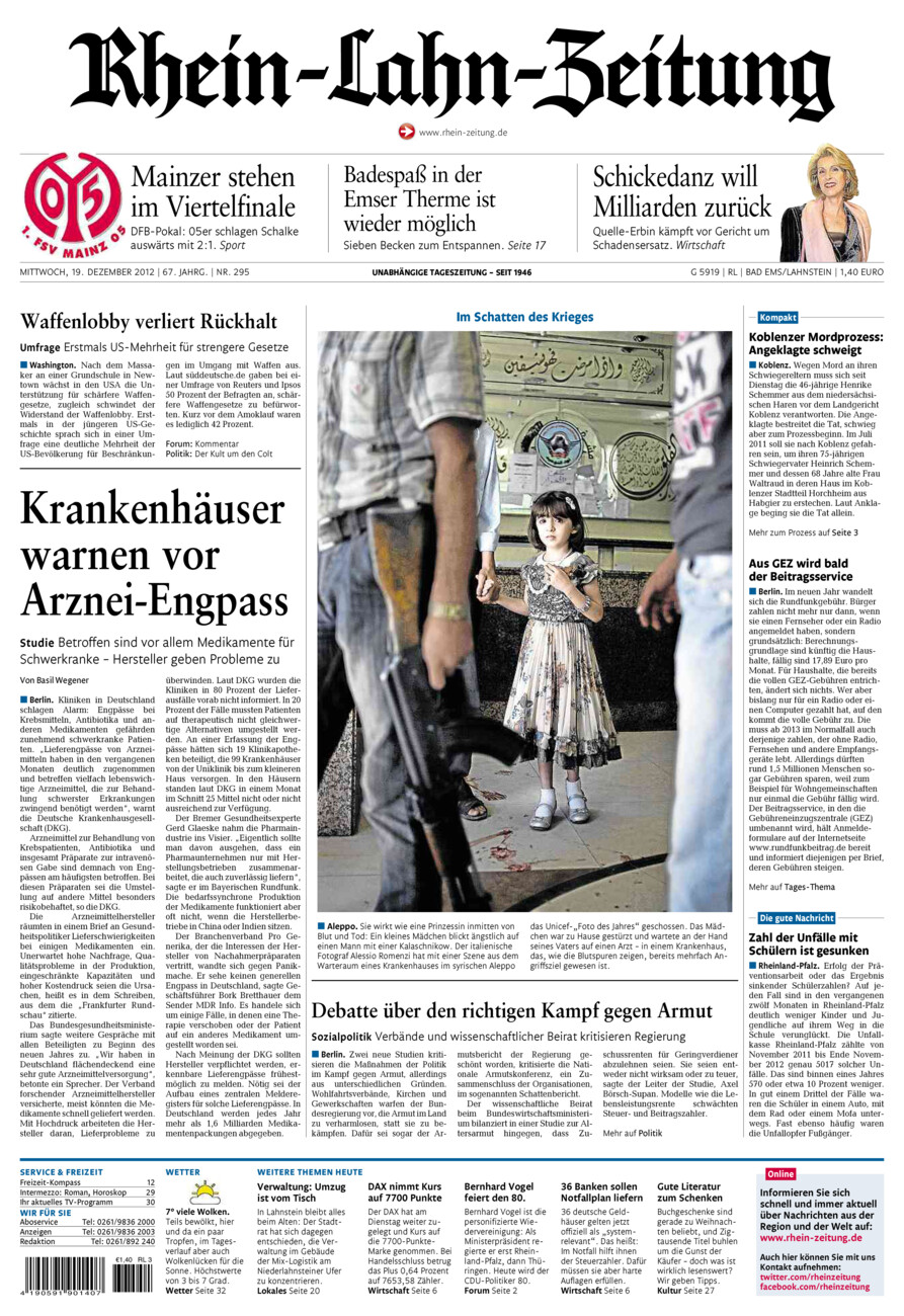 Rhein-Lahn-Zeitung vom Mittwoch, 19.12.2012