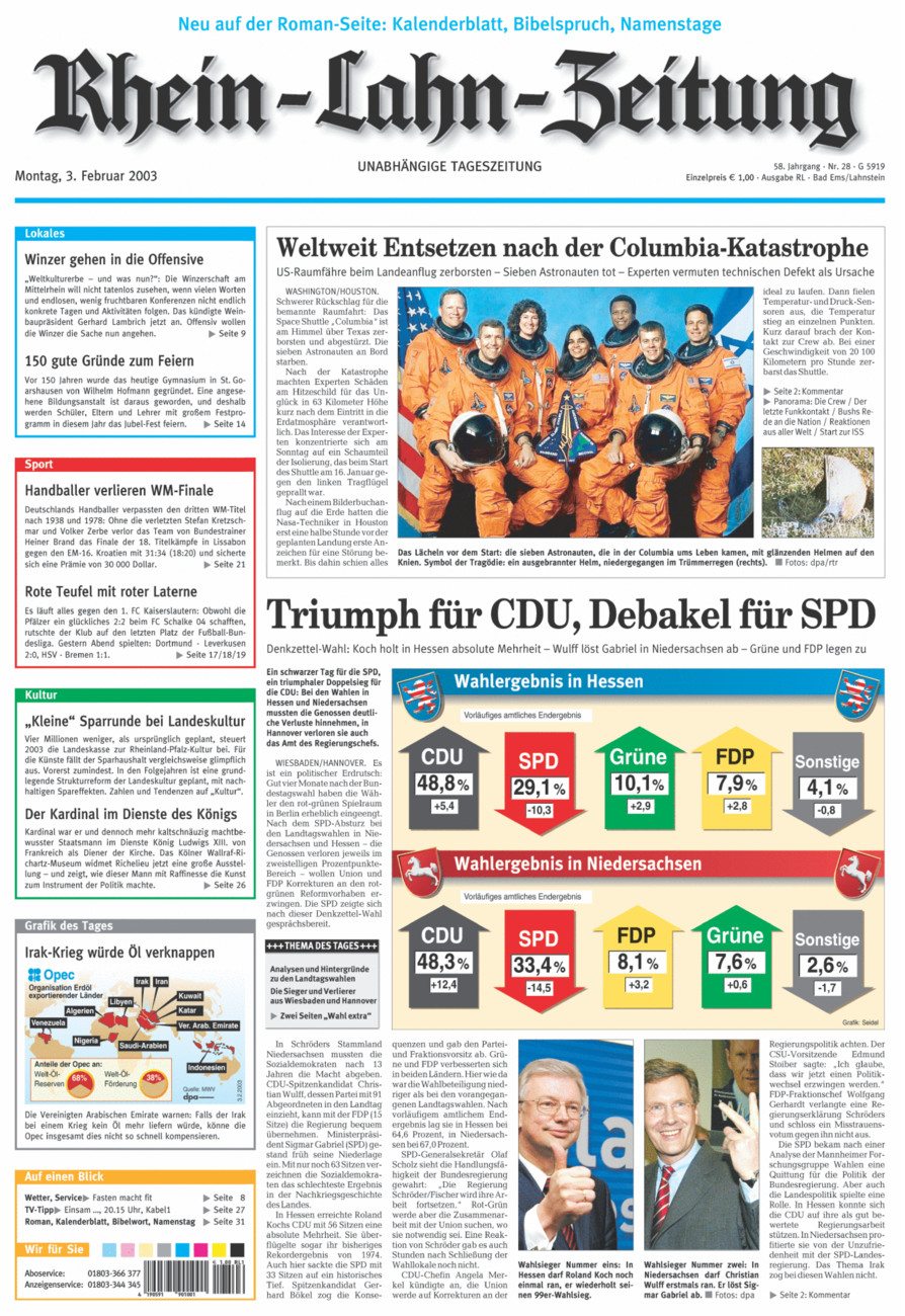 Rhein-Lahn-Zeitung vom Montag, 03.02.2003