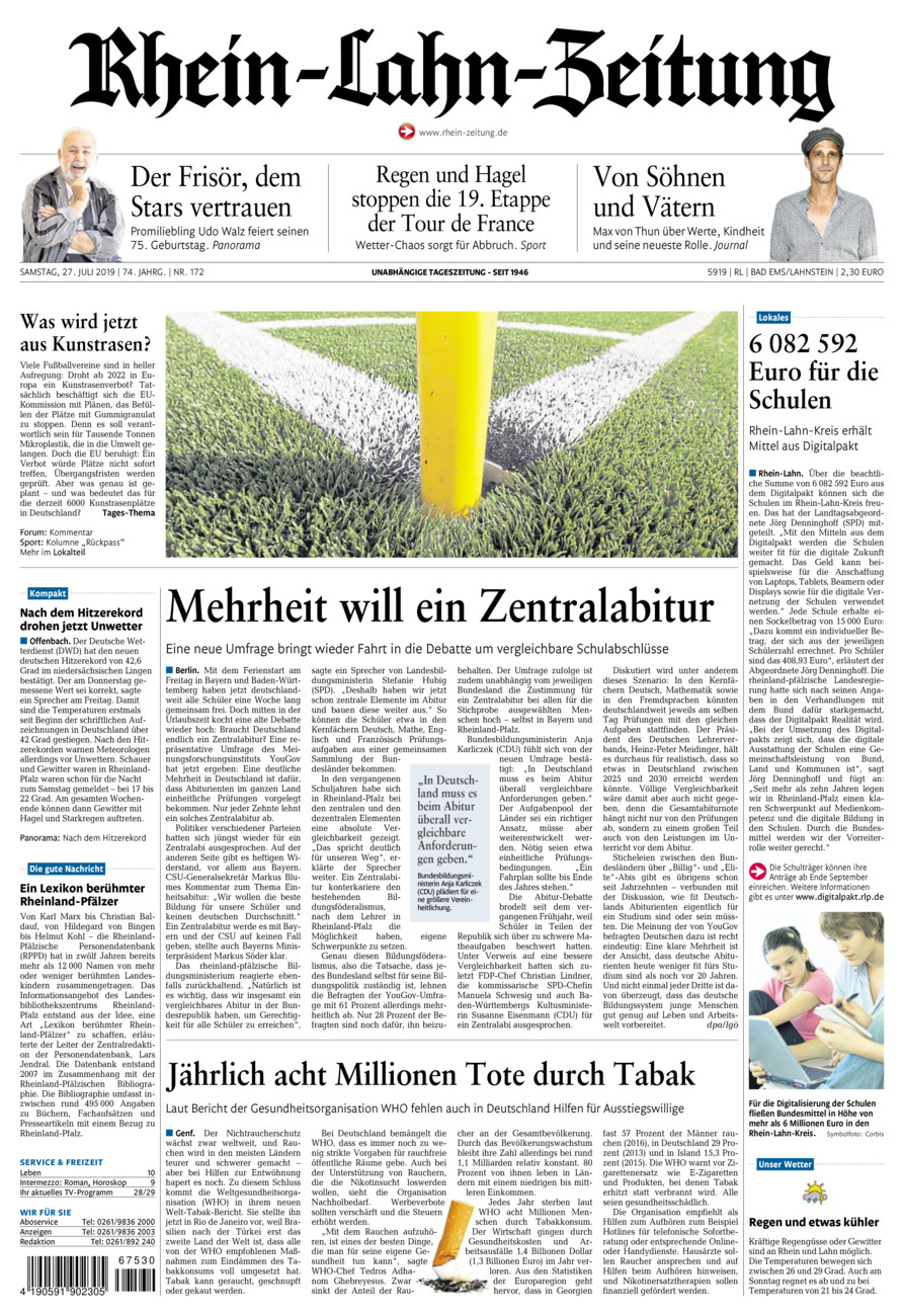 Rhein-Lahn-Zeitung vom Samstag, 27.07.2019