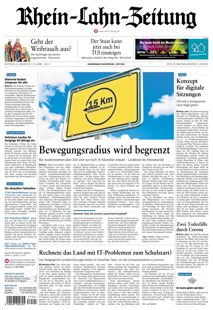 Rhein-Lahn-Zeitung vom Mittwoch, 06.01.2021