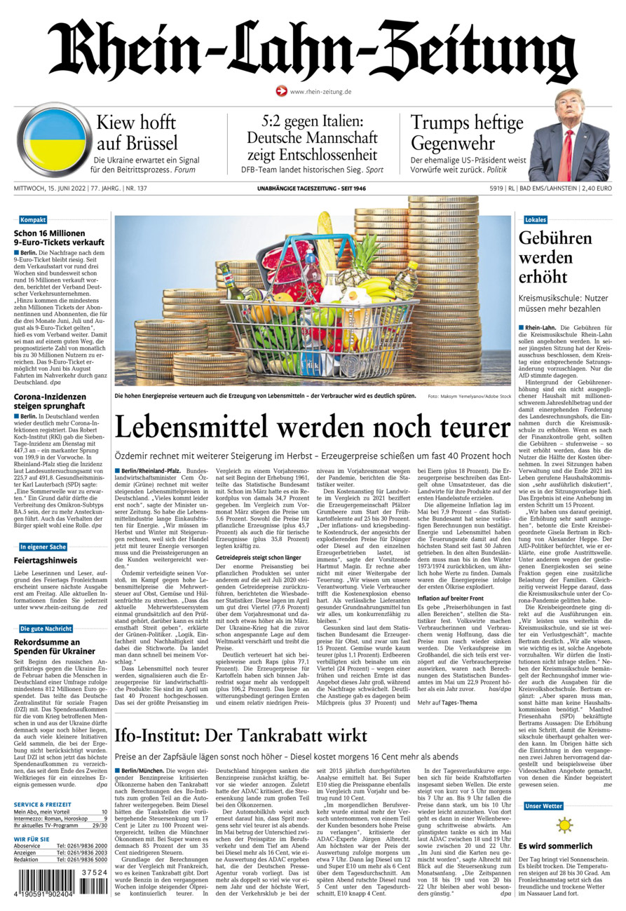 Rhein-Lahn-Zeitung vom Mittwoch, 15.06.2022