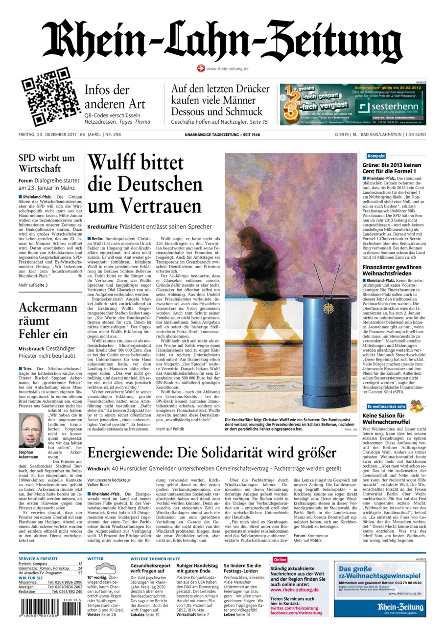 Rhein-Lahn-Zeitung vom Freitag, 23.12.2011
