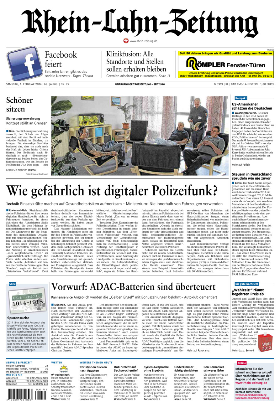 Rhein-Lahn-Zeitung vom Samstag, 01.02.2014